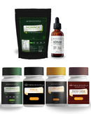 Combo com 1 pote de moringa, 1 maca peruana preta, 1 cúrcuma, 1 beterraba, 1 sérum, 1 moringa em pó