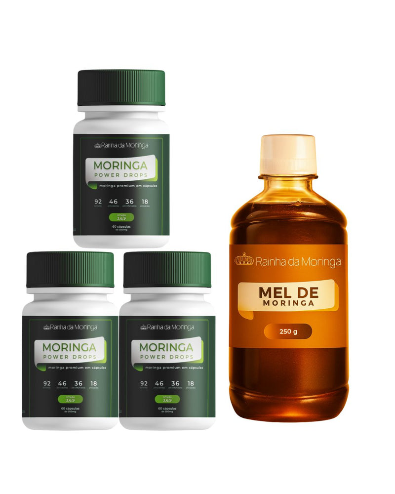 Kit com 3 potes de moringa + 1 vidro com 250 g de mel de moringa