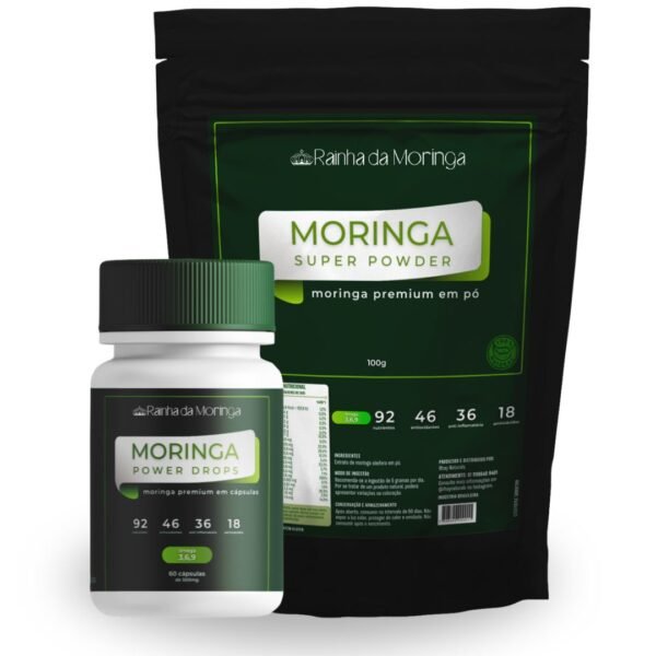 Kit 1 pote de moringa com 60 cápsulas + 1 pacote moringa em pó com 100 G